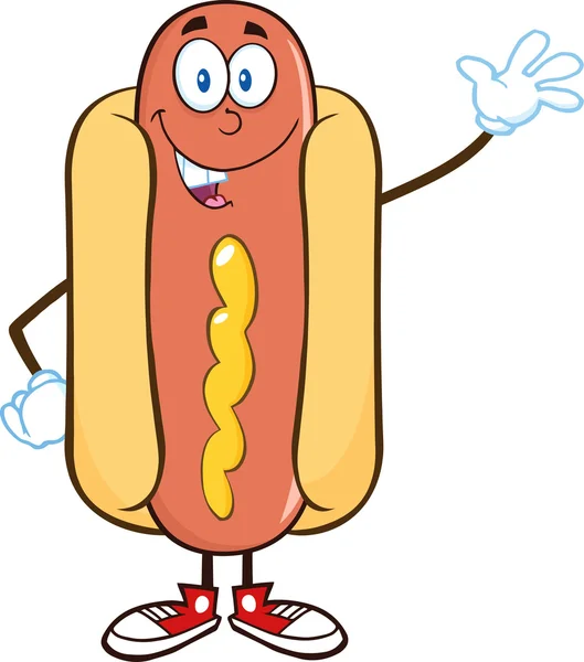 Hot Dog Character Waving. — Stock Vector