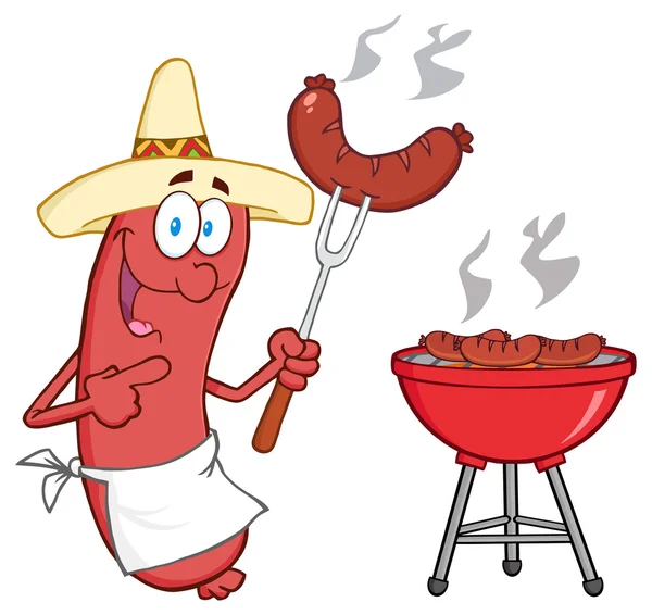 Happy Sausage At Barbecue — Stock Vector