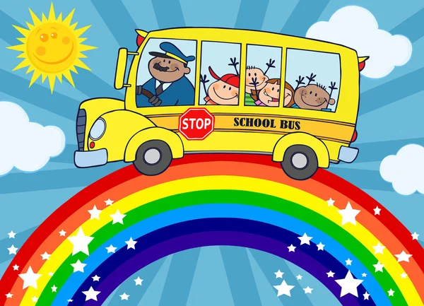 Bus Scolaire autour de Rainbow — Image vectorielle