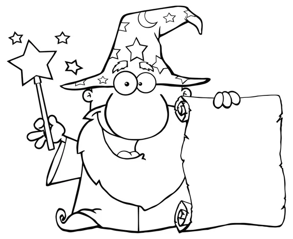 Outlined Funny Wizard — Stock Vector