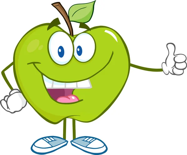 Green Apple Cartoon Character — Stock Vector