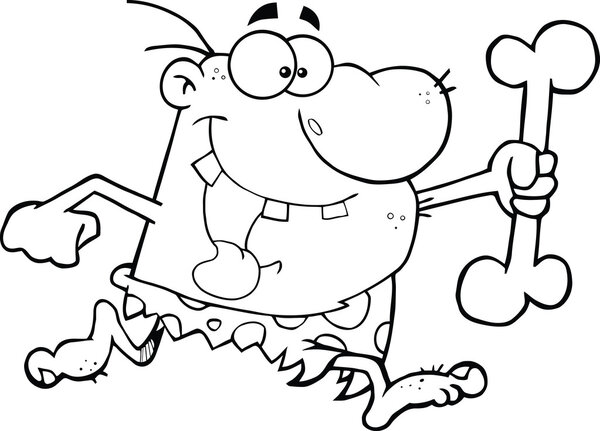 Caveman Running With A Big Bone.