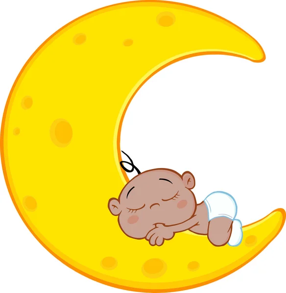 African  Baby Boy Sleeps On Moon — Stock Vector