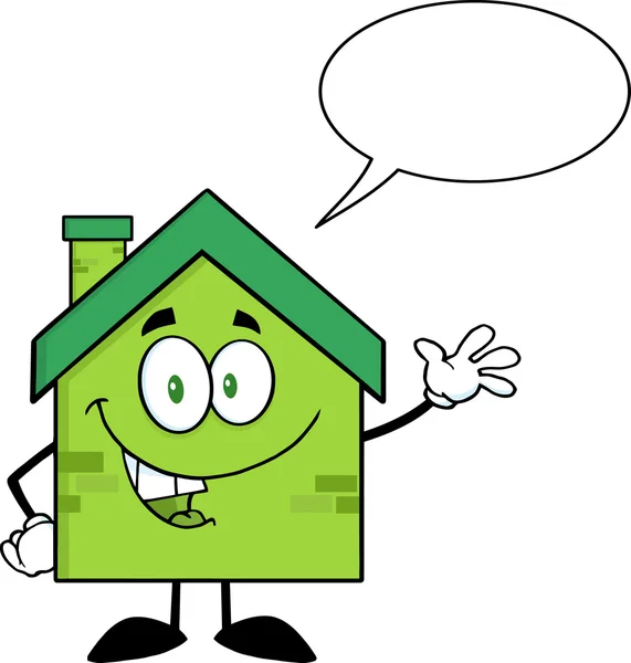 Green Eco House con burbuja del habla — Vector de stock