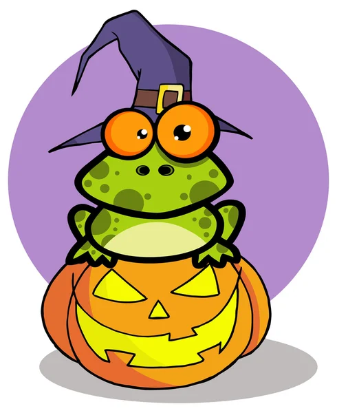 Rana de Halloween con un sombrero de bruja — Vector de stock