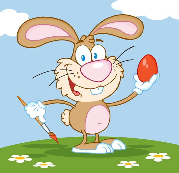 快乐灰兔子绘画复活节彩蛋矢量图 — 图库矢量图片
