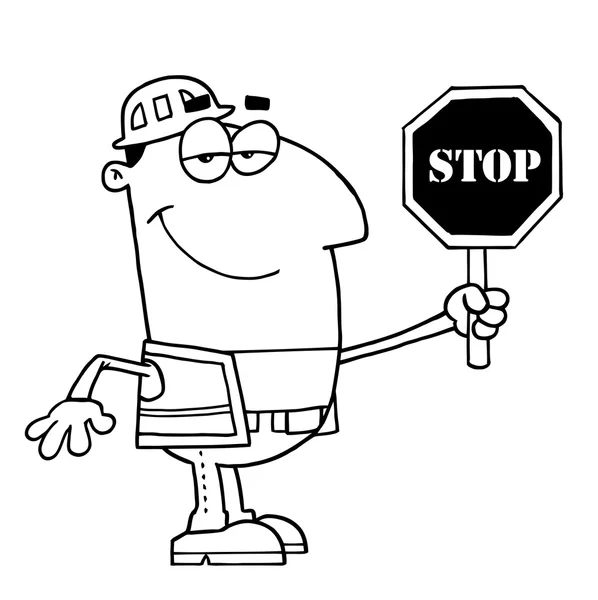 Cartoon Builder met stopbord — Stockvector