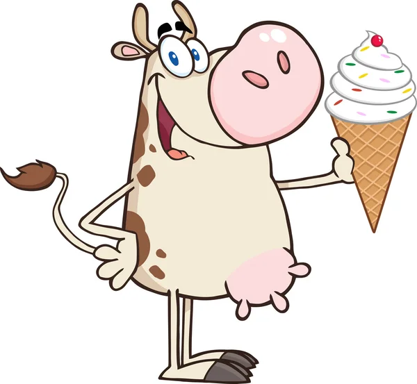 Carácter de vaca sosteniendo un helado . — Vector de stock