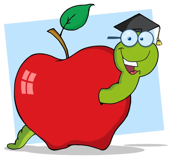 Happy Graduate Worm in Apple — стоковый вектор