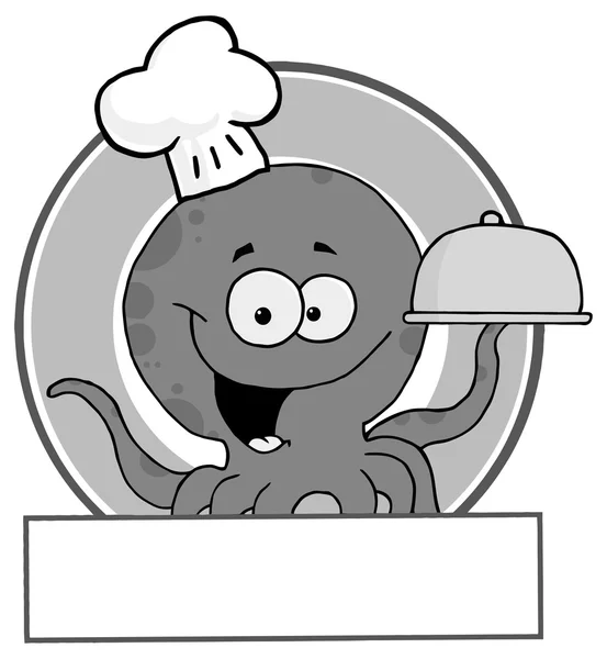 Grayscale Octopus Chef — Stock Vector