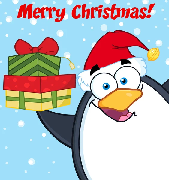 Merry Christmas met pinguïn — Stockvector