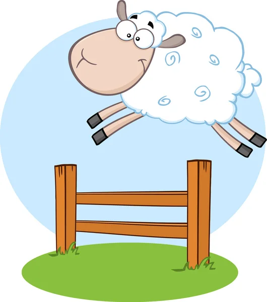 Sheep Jumping Over The Fence. — Stock Vector