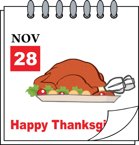 Thanksgiving Holiday calendar with roasted turkey — Stock Vector