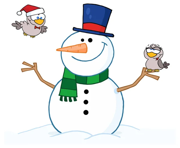 Cartoon  Happy Snowman — Stock Vector