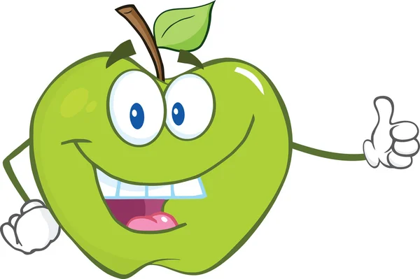 Green Apple Holding A Thumb Up — Stock Vector