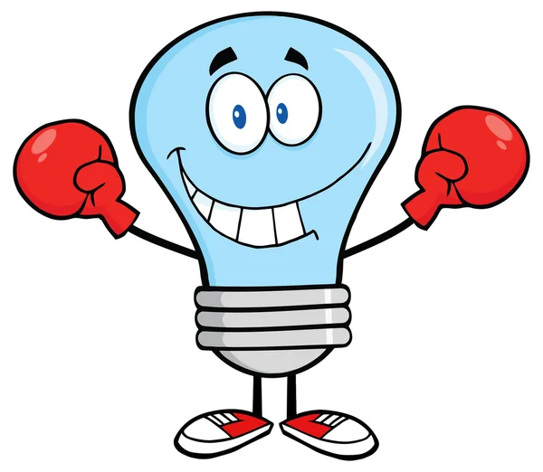 Blue Light Bulb  with Boxing Gloves — Stock Vector