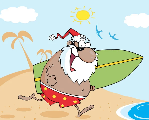 Santa Claus surfista en la isla — Archivo Imágenes Vectoriales