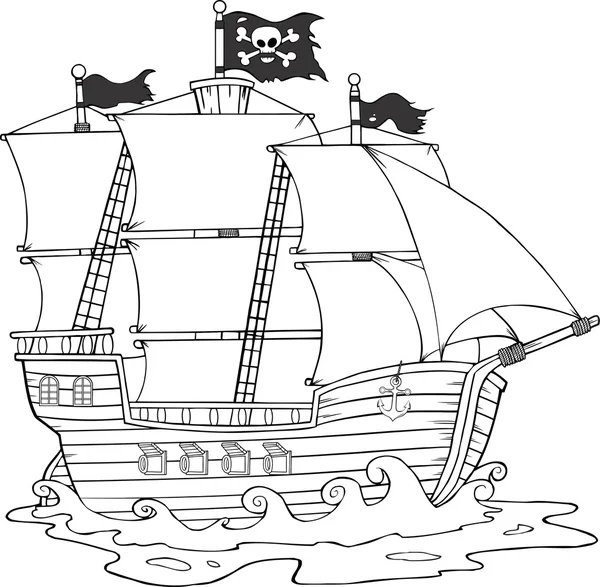 Navio pirata preto e branco — Vetor de Stock