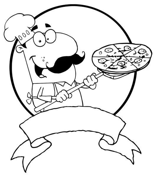 Chef Holds Up Pizza — Stock Vector