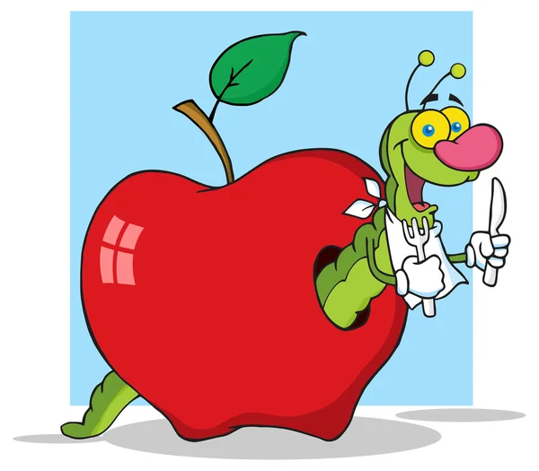 Happy Cartoon Worm In Apple — Stockvector