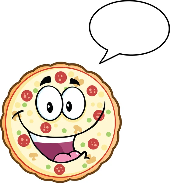 Carácter de pizza con burbuja del habla . — Vector de stock