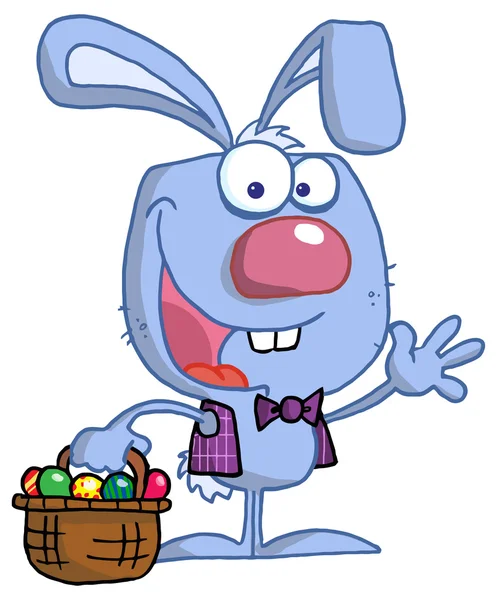 Coniglio cartone animato con uova di Pasqua — Vettoriale Stock