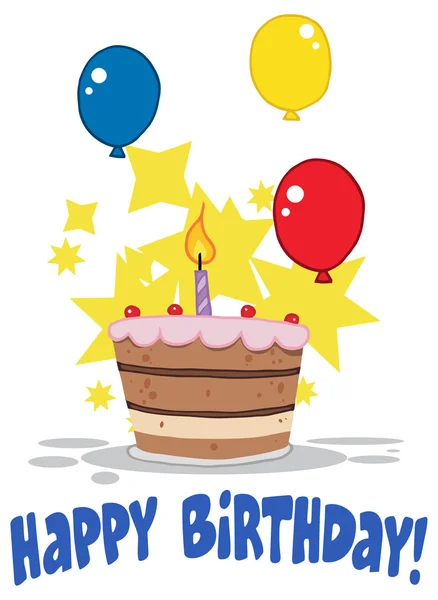 Pastel de cumpleaños con globos y estrellas — Vector de stock