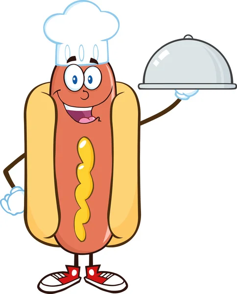 Hot Dog Chef with Cloche Platter — Stock Vector