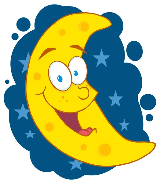 Ευτυχισμένο φεγγάρι μασκότ χαρακτήρα κινουμένων σχεδίων — Διανυσματικό Αρχείο