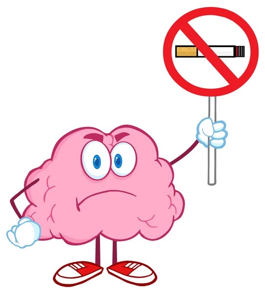 Wütendes Gehirn mit Nichtraucherzeichen. — Stockvektor