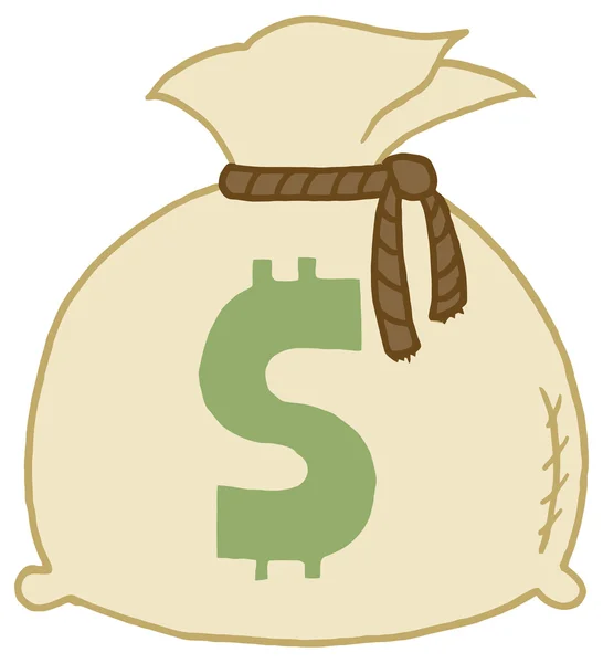 Cartoon zak met contant geld — Stockvector
