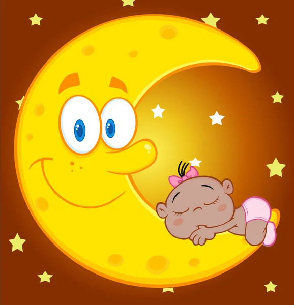 Afrikanisches Baby schläft auf dem Mond — Stockvektor