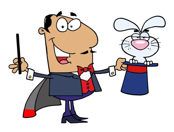Cartoon-Zauberer mit Kaninchen — Stockvektor