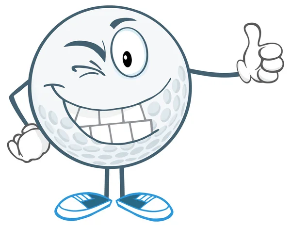 Winking Golf Ball con Pulgar hacia arriba — Archivo Imágenes Vectoriales