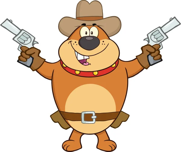 Bulldog Cowboy With Two Guns — Stock Vector