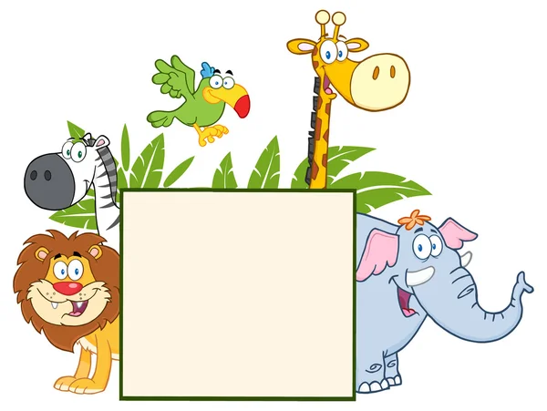 Animals Behind A Blank Sign — Stock Vector