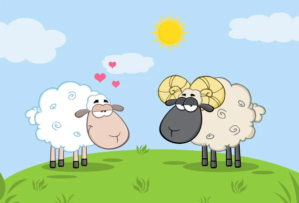 Sheep In Love With Ram Sheep — Stock Vector