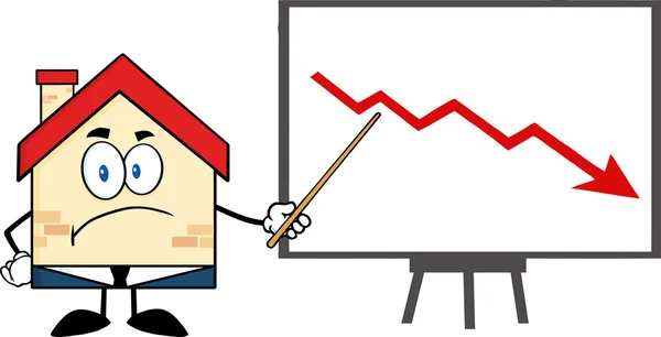 Grumpy Business House with Falling Arrow — Stock Vector