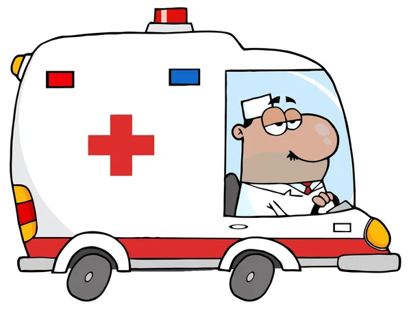 Dibujos animados Doctor y Ambulancia — Vector de stock