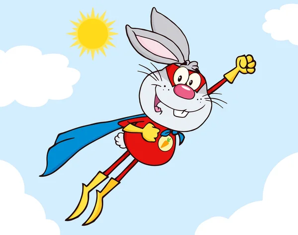 Conejo de dibujos animados Superhéroe Volando — Vector de stock