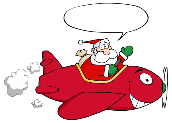 Cartoon santa claus flying in airplane — Stock Vector