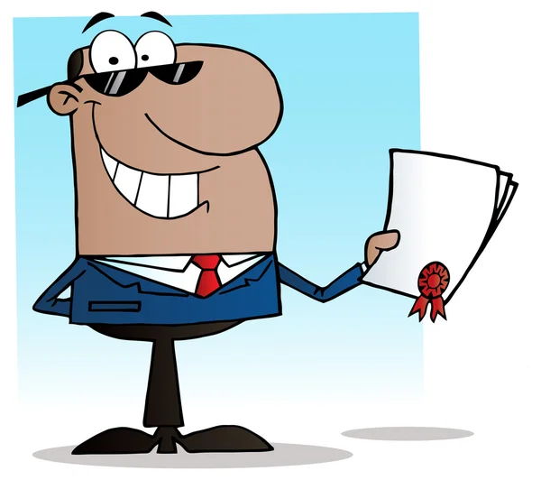 Cartoon Businessman with certificate — Stock Vector