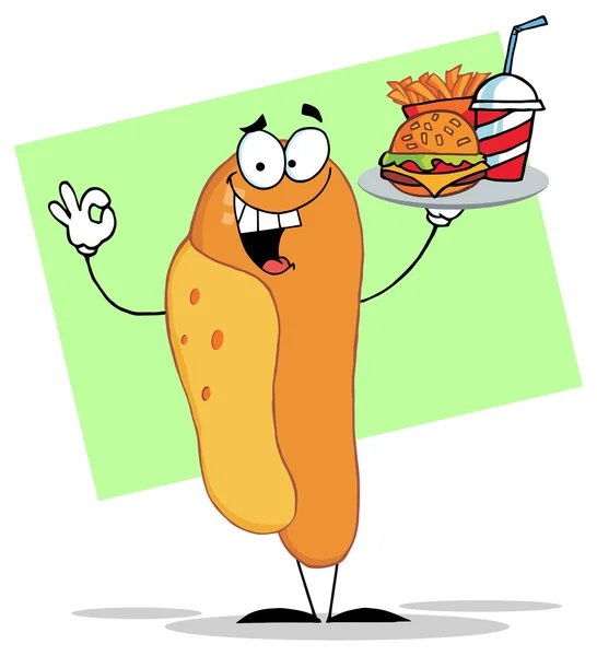Cartoon Hot Dog Chef personaggio — Vettoriale Stock