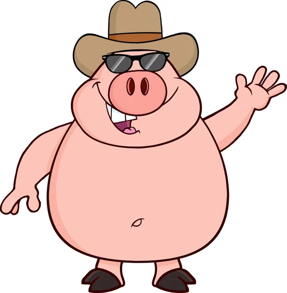 Porco com óculos de sol e chapéu de cowboy —  Vetores de Stock
