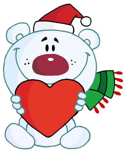 Χριστούγεννα πολική αρκούδα με καρδιά — Διανυσματικό Αρχείο