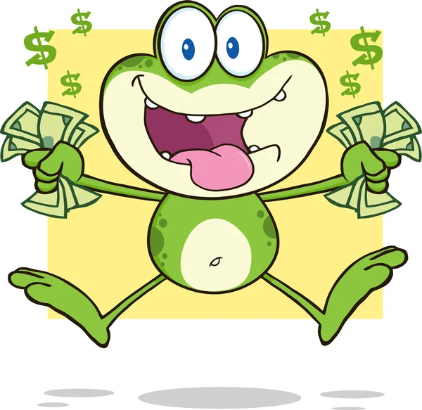 Verrückter Frosch springt mit Bargeld. — Stockvektor