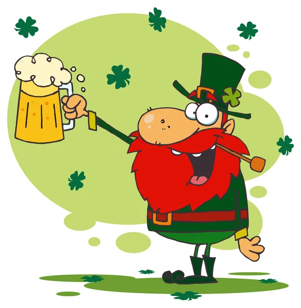 Saint Patricks day leprechaun with beer — Stock Vector