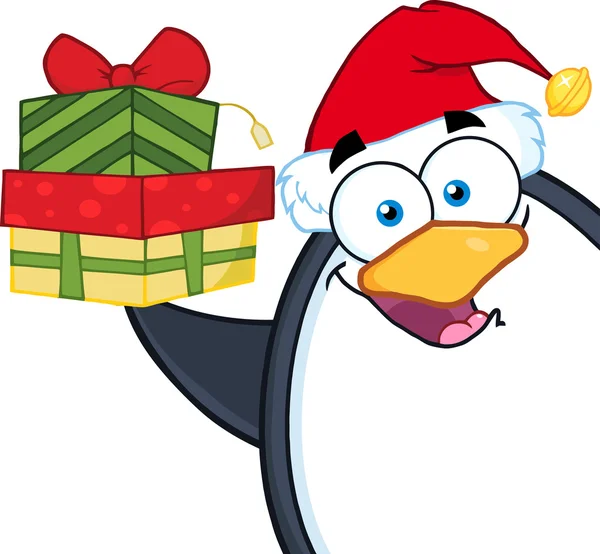 Smiling Penguin with  Gifts — Stock Vector