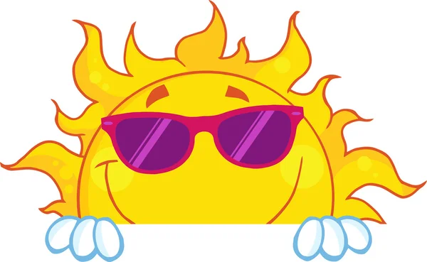 Soleil avec lunettes de soleil et panneau . — Image vectorielle