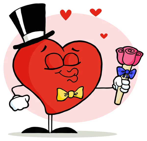 Cartoon heart with bouquet — Stock Vector